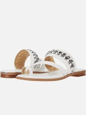 MICHAEL Michael Kors Bergen Flat Optic White Chain-Trim Slide Sandals